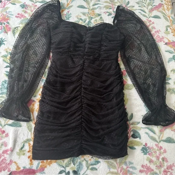 Lulu's Black Ruched Mesh Bodycon Mini Dress size Small - Picture 6 of 10